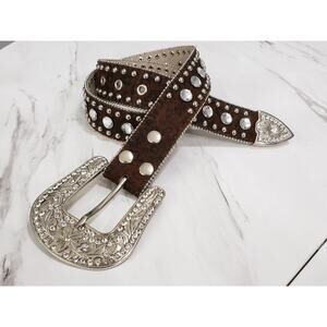 Blazin Roxx Leather Western 1.5" Brown Belt studs CONCHOs rhinstone y2k brown